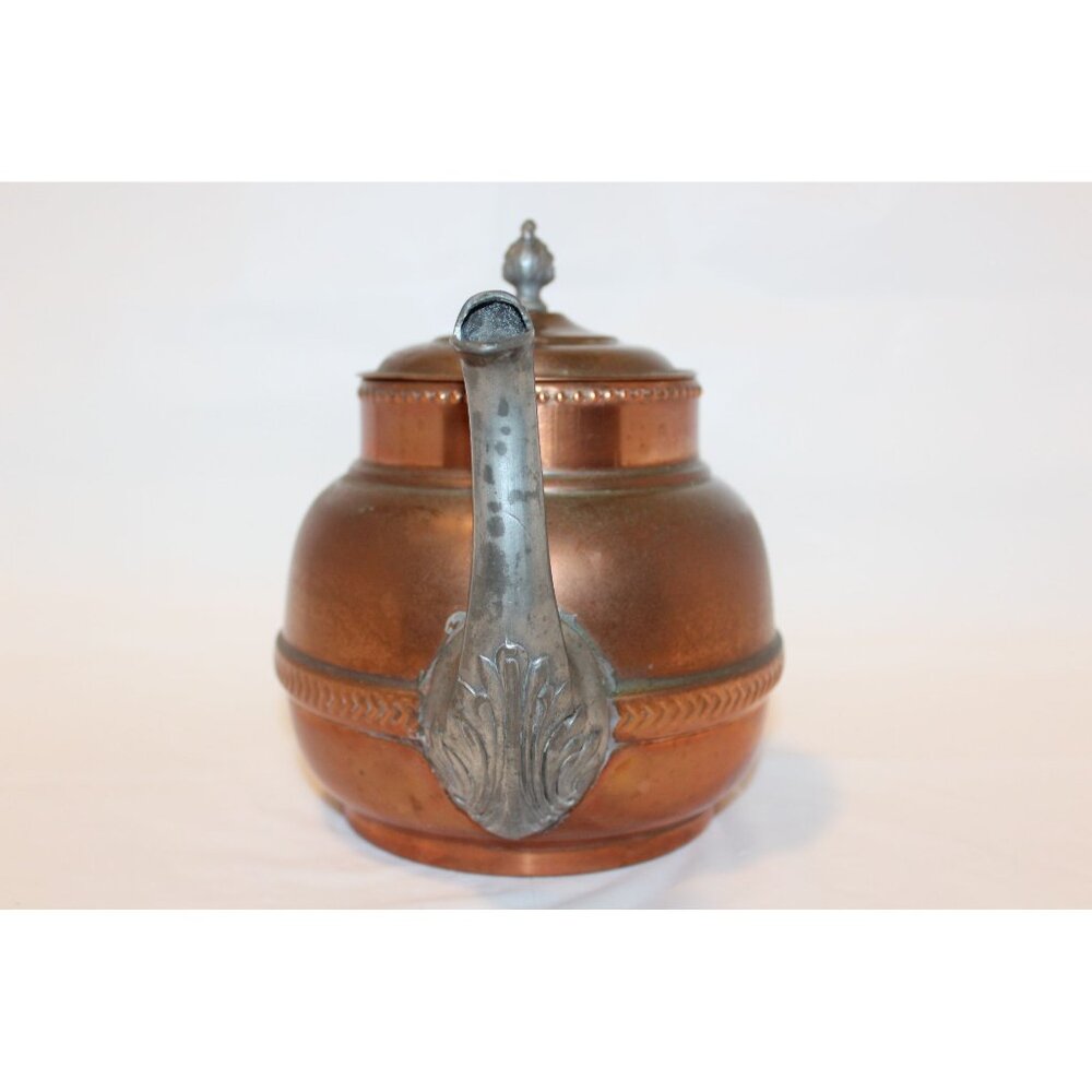 Vintage Copper & Pewter Teapot With Ornate Handle & Spout Hinged Lid Detached Co - Picture 3 of 14